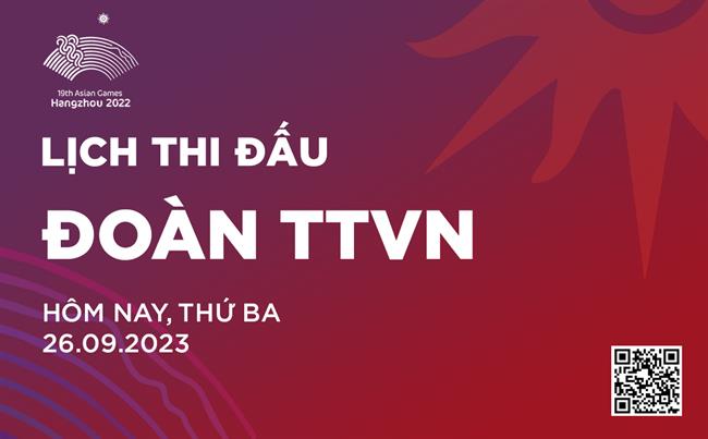 Lich thi dau ASIAD cua doan TTVN ngay 26/9/2023