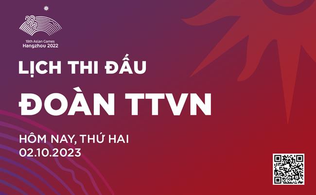 Lich thi dau ASIAD hom nay 2/10/2023 cua doan TTVN