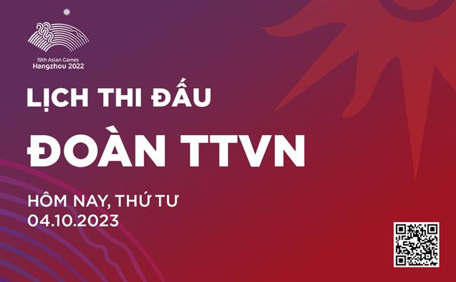 Lịch thi đấu ASIAD hôm nay 4/10 của Đoàn TTVN Lich thi dau ASIAD hom nay 4/10 cua doan TTVN