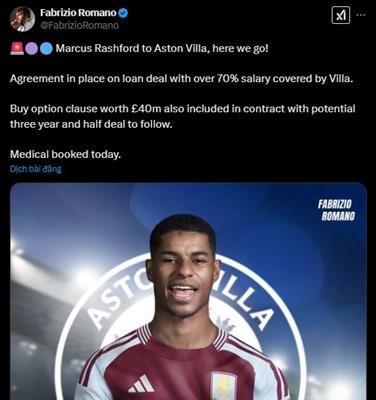 NÓNG Marcus Rashford CHÍNH THỨC rời Man United đến Aston Villa kiểm tra y tế 1