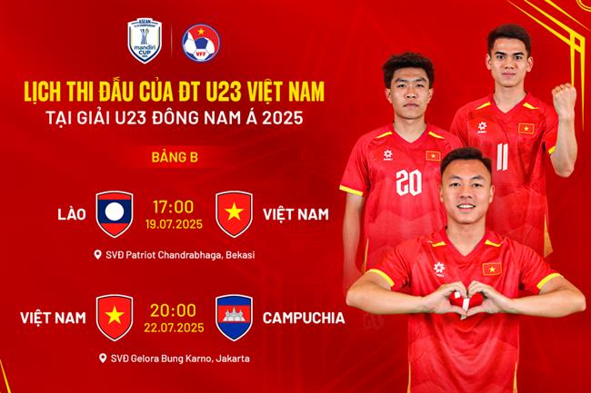 Lịch thi đấu của U23 Việt Nam tại giải U23 Đông Nam Á 2025