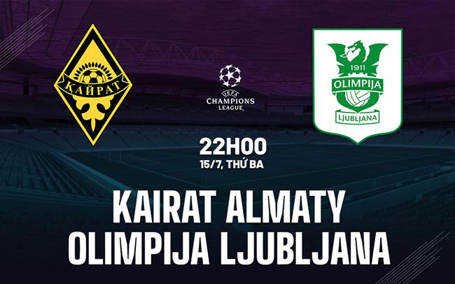 Nhận định Kairat Almaty vs Olimpija Ljubljana 22h00 ngày 15/7 (UEFA Champions League 2025/26)