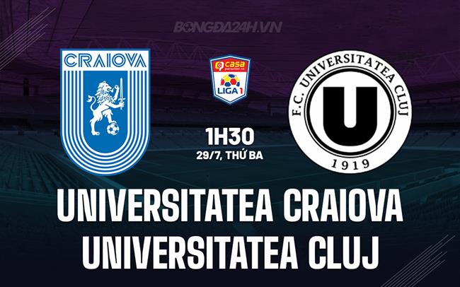 Nhận định Universitatea Craiova vs Universitatea Cluj 1h30 ngày 29/7 (VĐQG Romania 2025/26)