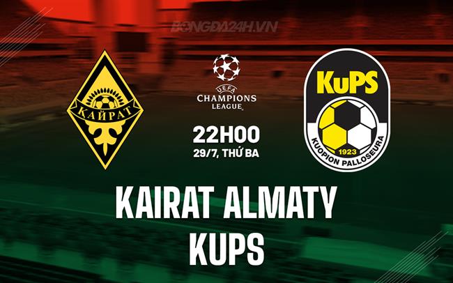 Nhận định Kairat Almaty vs KuPS 22h00 ngày 29/7 (Champions League 2025/26)