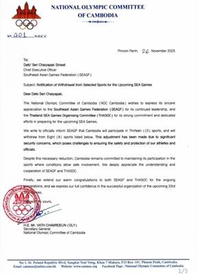 Campuchia bất ngờ rút lui khỏi 8 môn thi đấu SEA Games 1 Campuchia bất ngờ rút lui khỏi 8 môn thi đấu SEA Games 1