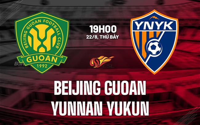 Nhận định Beijing Guoan vs Yunnan Yukun 19h00 ngày 22/8 (VĐQG Trung Quốc 2026)