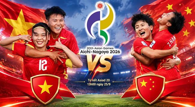 Trực tiếp bóng đá nữ Việt Nam vs nữ Trung Quốc 13h00 ngày 25/9 (ASIAD 2026)