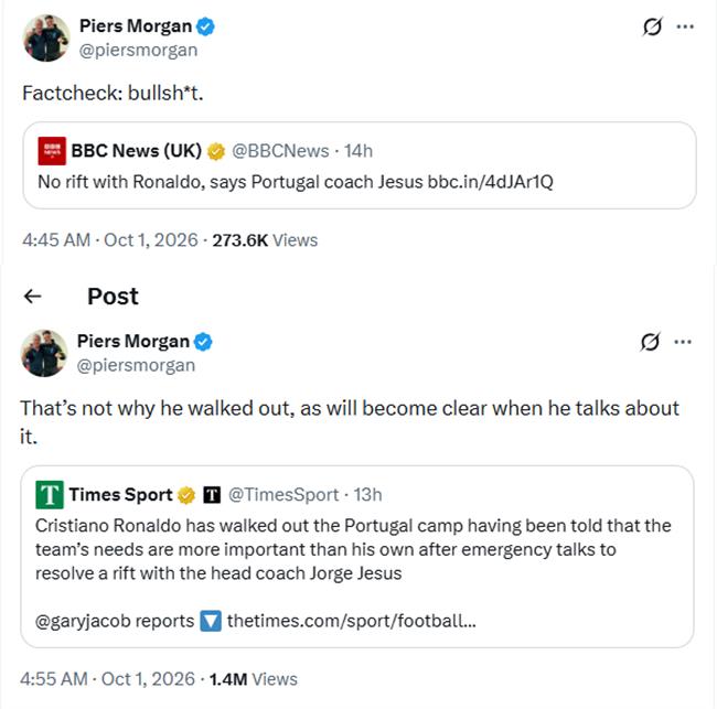 Piers Morgan chỉ trích HLV ĐT Bồ Đào Nha sau lùm xùm với Ronaldo 1