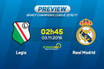 Legia Warszawa vs Real Madrid (02h45 ngày 3/11): Vườn không nhà trống