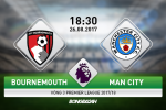 Giải mã trận đấu Bournemouth vs Man City 18h30 ngày 26/8 (Premier League 2017/18)