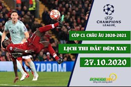 Lịch thi đấu Cúp C1 châu Âu - UEFA Champions League 2020/21 đêm nay 27/10