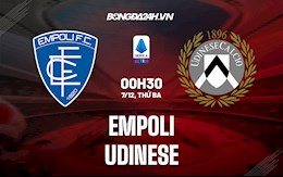 Nhận định,  Empoli vs Udinese 0h30 ngày 7/12 (Serie A 2021/22)