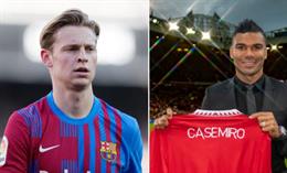 Frenkie de Jong theo dõi Casemiro và Tyrell Malacia