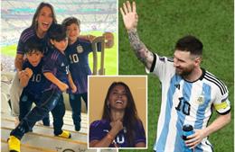 Vợ con Messi hạnh phúc trên khán đài