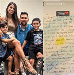 Cảm động trước bức thư tay của Thiago dành tặng Messi