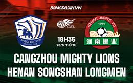 Nhận định Cangzhou Mighty Lions vs Henan Songshan Longmen 18h35 ngày 28/6 (VĐQG Trung Quốc 2023)