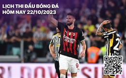 Lịch thi đấu bóng đá hôm nay 22/10: AC Milan đối đầu Juventus