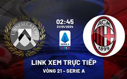 Link xem trực tiếp Udinese vs AC Milan 2h45 ngày 21/1/2024