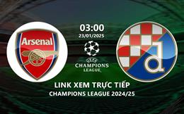 Xem Arsenal vs Dinamo Zagreb 3h00 ngày 23/1/2025 trên TV360+2