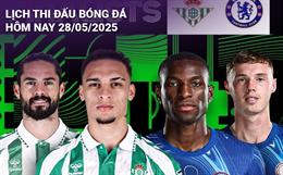 Lịch thi đấu, trực tiếp bóng đá hôm nay 28/5/2025: Real Betis vs Chelsea
