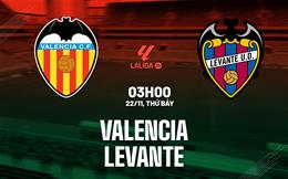 Nhận định Valencia vs Levante (3h00 ngày 22/11): Trận cầu 6 điểm