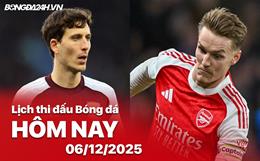 Lịch thi đấu, trực tiếp bóng đá hôm nay 6/12/2025: Aston Villa vs Arsenal