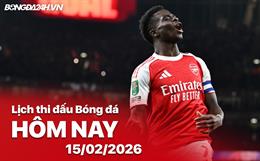 Lịch thi đấu, trực tiếp bóng đá hôm nay 15/02/2026: Arsenal vs Wigan Athletic