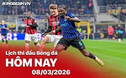 Lịch thi đấu, trực tiếp bóng đá hôm nay 08/03/2026: AC Milan vs Inter
