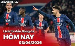 Lịch thi đấu, trực tiếp bóng đá hôm nay 03/04/2026: PSG vs Toulouse