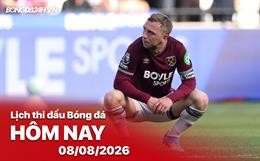 Lịch thi đấu, trực tiếp bóng đá hôm nay 08/08/2026: West Ham vs Portsmouth