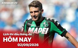 Lịch thi đấu, trực tiếp bóng đá hôm nay 02/09/2026: Sassuolo vs Frosinone