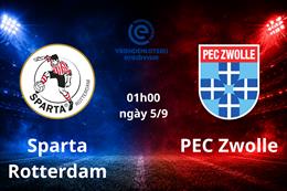 Nhận định Sparta Rotterdam vs PEC Zwolle 01h00 ngày 5/9 (VĐQG Hà Lan hôm nay)