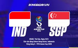 Nhận định bóng đá Indonesia vs Singapore 20h00 ngày 25/9 (FIFA ASEAN Cup 2026)