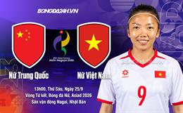 Trực tiếp bóng đá nữ Việt Nam vs nữ Trung Quốc 13h00 ngày 25/9 (ASIAD 2026)