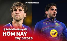 Lịch thi đấu, trực tiếp bóng đá hôm nay 20/10/2026: PSG vs Barcelona
