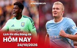 Lịch thi đấu, trực tiếp bóng đá hôm nay 24/10/2026: Aston Villa vs Man City